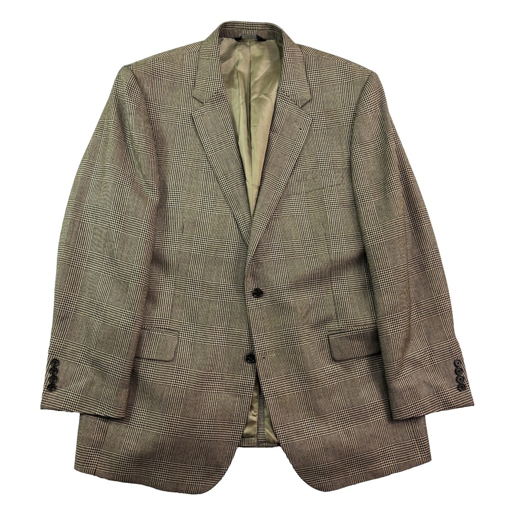 Jos A Bank 46L Black Tan Plaid Silk Camel Hair Blazer Jacket Sport Suit Coat